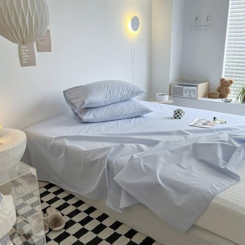 Lirzxin Bettlaken ohne Gummi 120x230 cm, Betttuch Einzelbett Baumwolle Einfarbig Bettwäsche Sommer Weiches und Atmungsaktives, Hellblau