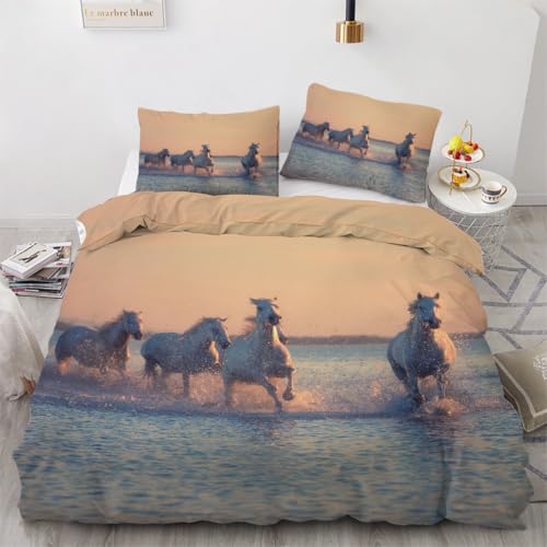 RFFLUX 3D Pferd Bettwäsche 200x200 cm 3teilig Microfaser Wendebettwäsche Meer Strand Bettbezug Sommer Weich und Angenehme Bettbezüge Set mit 2 Kissenbezug 50x75 cm?Stil 140-13?
