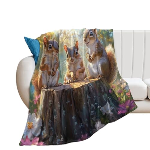 Aquarell Wildtier Eichhö rnchen Decken, weiche, gemütliche Bettwäsche, Vintage Frühlin gsblumen, Dschungel, süße Eichhörnchen Decken, Überwurf, superweich, für Schlafzimmer, Sofa, 40 x 50