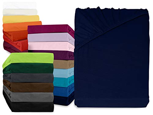 npluseins klassisches Jersey Spannbetttuch - erhältlich in 34 modernen Farben und 6 verschiedenen Größen - 100% Baumwolle, 140-160 x 200 cm, Navyblau