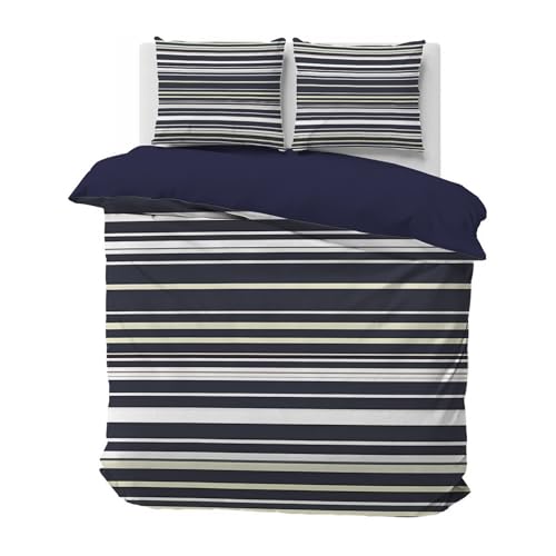 Qiwagu Bettwäsche 200x200 Violett Gestreift, Bettwäsche-Sets Weiß aus Weiche Atmungsaktiv Microfaser, Bügelfrei Wendebettwäsche Bettbezug 200x200 und 2 Kissenbezüge 80x80 cm, C437