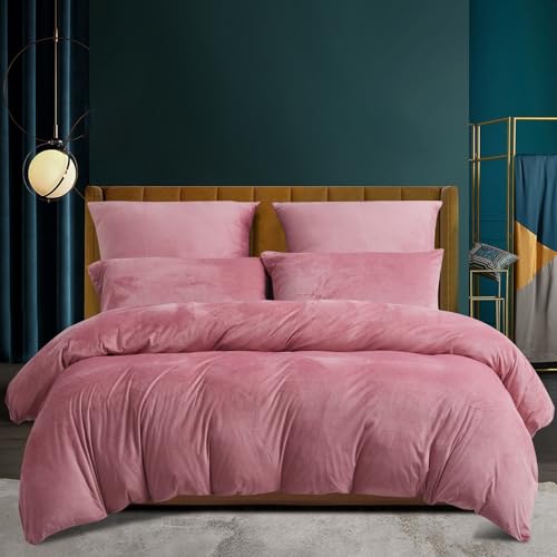 Luofanfei Flauschige Microfleece Bettwäsche 135x200 Rosa Altrosa Winter Plüsch Fleece Kuschelige Warme Bettwäsche Set Cashmere Touch Samt Bettbezug Microfaser Wendebettwäsche mit Reißverschluss