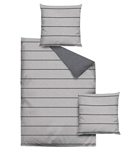 jilda-tex Biber Bettwäsche Made IN Germany Melange 135x200 cm + 80x80 cm 100% Baumwolle Feinbiberbettwäsche Edelflanell Verschiedene Größen/Farben (Streifen Grau, 135 x 200 cm)
