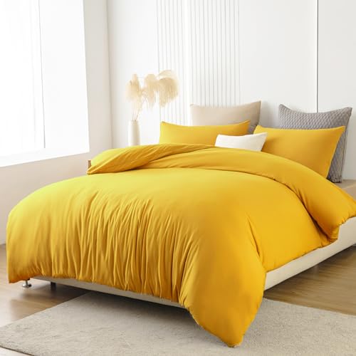 Soifox Bettwäsche 200x200 Gelb - aus Mikrofaser bügelfrei & knitterfrei Bettbezug 200 x 200 Set mit 80x80 cm Kissenbezug 2er Set Bettwasche mit Reißverschluss Soifox Bettwäsche 200x200 Gelb - aus Mikrofaser bügelfrei & knitterfrei Bettbezug 200 x 200 Set mit 80x80 cm Kissenbezug 2er Set Bettwasche mit Reißverschluss