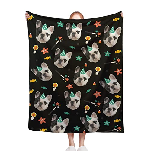 PENGYVV Weiche, warme, gemütliche Decke, personalisierbar, Hundegesicht, Haustier-Foto-Geschenk für Liebhaber, Plüsch, leicht, Neuheit, Bettwäsche für Couch, Reisen, 8 Überwürfe, 203,2 x 152,4 cm