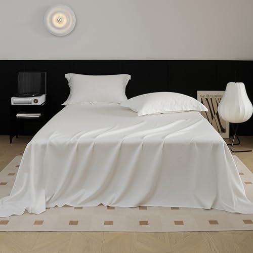 JIANINGHOME Satin Bettwäsche,180x245cm + (Pillowcase x 2),Weiß,Glanzsatin Seide Wendebettwäsche Sommer Glatt