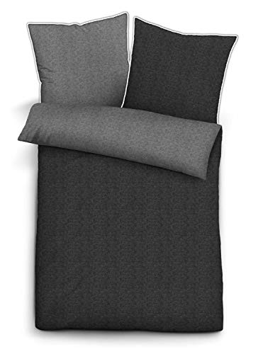 biberna 0840500 Wende-Bettwäsche Garnitur mit Kopfkissenbezug Melange-Flanell, , 2 Stück, 1x 135x200 cm + 1x 80x80 cm, titanium