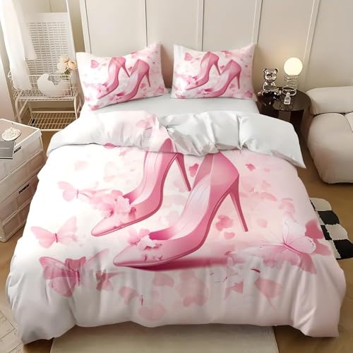 Extremsport Bettwäsche 200x200 3D Bettwäsche-Sets Pinker Schmetterling Bettbezüge Weiche Kuschelig Mikrofaser 3 Teilig Bettbezug mit Reißverschluss und 2 Kissenbezüge 80x80 cm A-2351