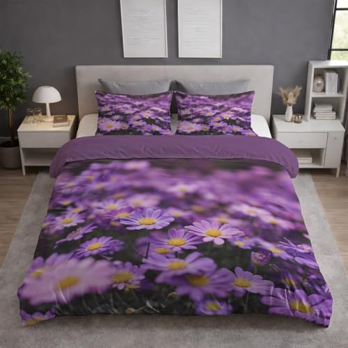 Generisch Bettwäsche 135x200 2teilig - Mikrofaser Bettbezug 135x200 cm mit 1 Kissenbezug 80x80 cm, Wendebettwäsche, ultraweich und hautfreundlich, Lila, Elegant Blumenmeer
