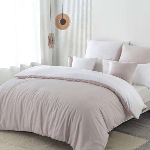 Nesture Bettwäsche 135x200 2teilig Beige/Weiß Bettwäsche Sets Microfaser Wendebettwäsche 135 x 200, weich & bügelfrei 1 Bettbezug + 1 Kissenbezug 80x80cm mit Reißverschluss