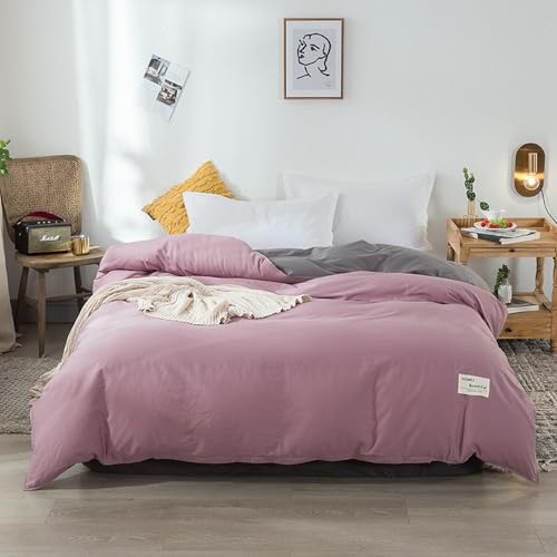 JIANINGHOME Baumwolle Bettbezug,160x210cm,Pink -3,Bettwäsche Bettbezug Sets