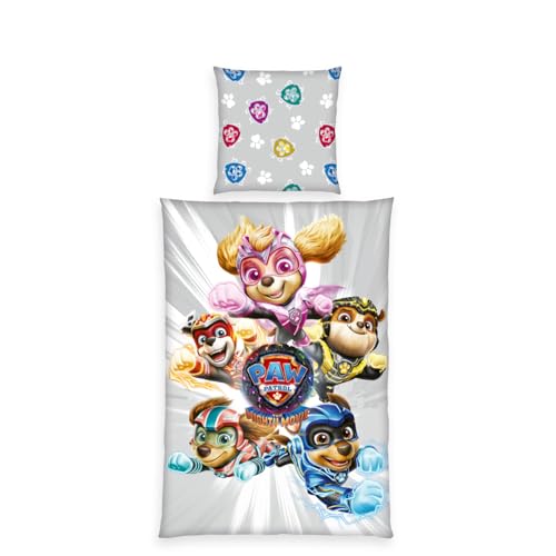 Herding Bettwäsche Paw Patrol, Kopfkissenbezug ca. 80 x 80 cm, Bettbezug ca. 135 x 200 cm, mit praktischer Knopfleiste, 100% Baumwolle