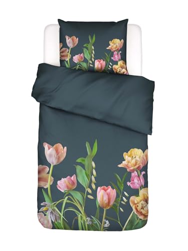  Bettwäsche Eloise Slate Grey, 135x200 + 1x 80x80 cm   100% Bio Baumwollsatin 215TC   Blumen