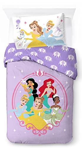 Jay Franco Disney Prinzessin Heart of Gold 100% Baumwolle Kinderbettwäsche-Set 135x200 cm Einzelbettgröße - Bettbezug + Kissenbezug 50x70 cm