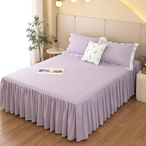 Highdi Betthusse Bettrock Bettvolant, Elastische Bettwäsche mit Elastischem Gürtel Einfarbig Rüschen Bettwäsche, Bed Skirt Bettrock Umwickeln (Violett 0,200x220cm)