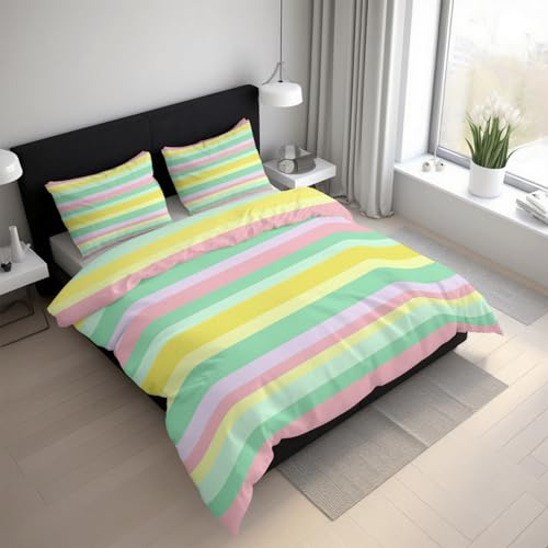 Generisch Bettwäsche Gestreift 155x200, Microfaser Bügelfreie Gelb Grün Rosa Streifen Bettbezug und 2 Kissenbezüge 80 x 80, Bettwäsche-Sets 3teilig mit Reißverschluss GG3l Generisch Bettwäsche Gestreift 155x200, Microfaser Bügelfreie Gelb Grün Rosa Streifen Bettbezug und 2 Kissenbezüge 80 x 80, Bettwäsche-Sets 3teilig mit Reißverschluss GG3l