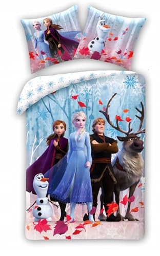 Halantex Disney Eiskönigin Frozen Anna ELSA Olaf Sven Kristoff Bettwäsche Set 140 x 200 + 70 x 90 cm 100% Baumwolle Bio Zertifiziert FRZ4901BL