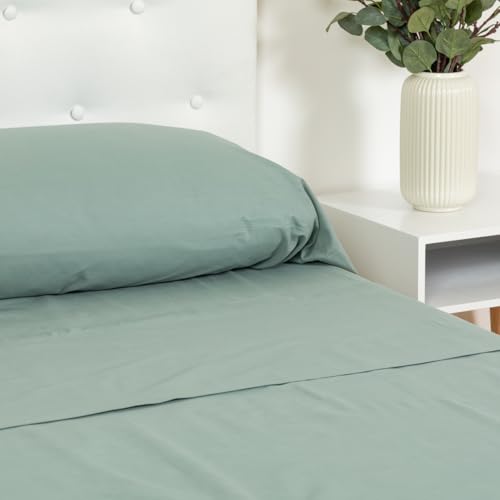 TRAMAS+ Quadratisches Laken-Set 140x200, 100% Baumwolle, Bettwäsche, Laken und 2 Kissenbezüge, Standard 100 von Oeko-TEX - Veroneser Grün TRAMAS+ Quadratisches Laken-Set 140x200, 100% Baumwolle, Bettwäsche, Laken und 2 Kissenbezüge, Standard 100 von Oeko-TEX - Veroneser Grün