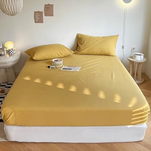 Bishilin Spannbettlaken 180x200CM Gelb mit 2 Kissenbezüge, Spannleintuch Topper Unifarben Bettwäsche Set Spannbettlaken für Boxspringbett hohe Matratzen (3 Stück)
