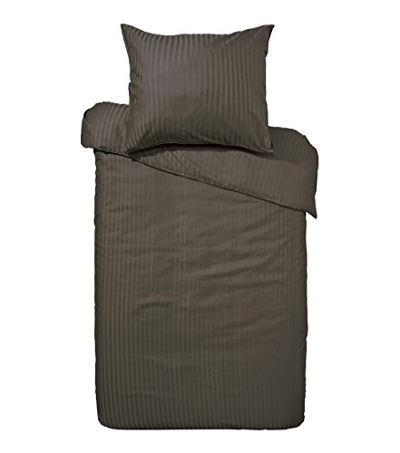 HnL Bettwaesche Uni Stripe Satin Farbe: Erde Dunkel in 1x 200 x 200 und 2x 80x80 cm