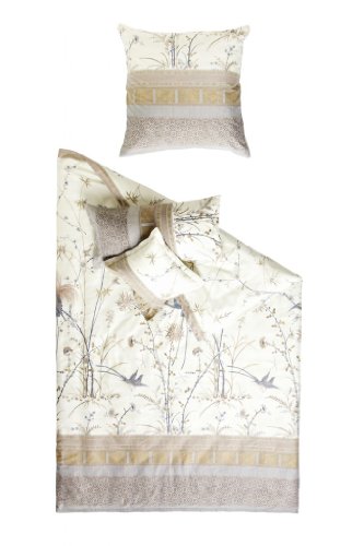 Bassetti Fong Bettwäsche + 2 Kissenhüllen aus 100% Baumwollsatin in der Farbe Creme v.8, Maße: 200x200 + 2 K 80x80 cm - 9249806