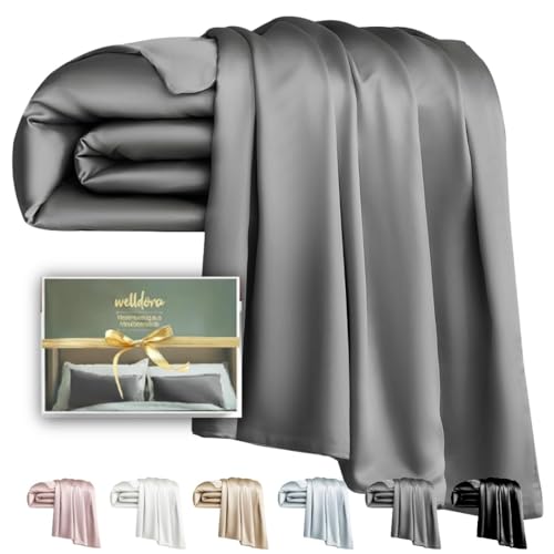 Welldora Deckenbezug aus 100% Seide 135x200 | Luxuriös weich, sanft zur Haut, hypoallergen | 22 Momme, Höchste Güteklasse 6A | Zert. in der Schweiz | Oeko-Tex Seidenbettwäsche Schiefergrau Welldora Deckenbezug aus 100% Seide 135x200 | Luxuriös weich, sanft zur Haut, hypoallergen | 22 Momme, Höchste Güteklasse 6A | Zert. in der Schweiz | Oeko-Tex Seidenbettwäsche Schiefergrau