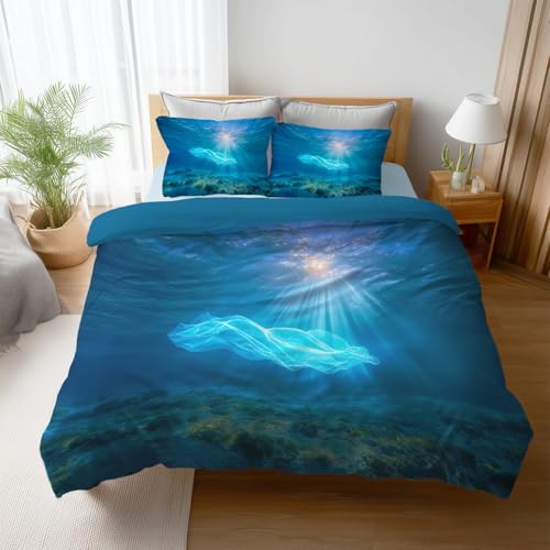 Türkis Flauschige Zweiseitig Bettwäsche Set - Fotorealistisch Wasser Sonnenlicht Traumhaft - Bettwäsche Kuschlig Weich Farbbeständig Bügelfrei Microfaser Bettbezug 155 x 220 mit Reißverschluss