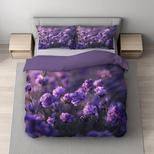 Generisch Bettwäsche 200 x 200 cm Königs Purpur - Foto Floral Lavendel Bettwäsche-Sets Bügelfrei Weiche Hochwertige Stoffqualität Bettbezug für Sommer und Winter mit Reißverschluss, 2 Kissenbezüge