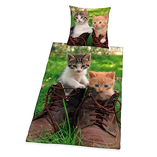 Klaus Herding GmbH Bettwäsche Katzen im Schuh 2tlg. Katzenbaby 135x200 cm (80x80 cm)