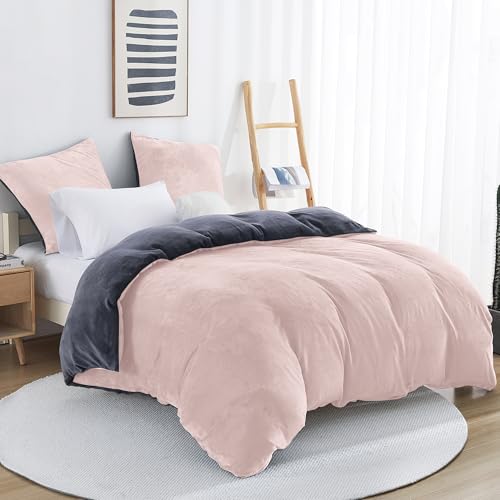 Viviland Winter Flanell Bettwäsche 155x220cm Bettdeckenbezug-Set Für Winter 1 Kissenbezüge 80x80cm- Rosa Fleece Dicke Winterbettwäsche - Warme Kuschelige Bettdeckenbezug mit Reißverschluss