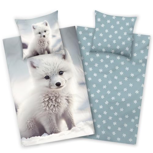 Aminata kids - Biber Bettwäsche 135x200, Tier-Motiv, Jungen Mädchen, blau, Baumwolle, Reißverschluss, Wende-Bettwäsche-Set - Flanellbettwäsche Polarfuchs Sterne - Fuchs Wald-Tiere Aminata kids - Biber Bettwäsche 135x200, Tier-Motiv, Jungen Mädchen, blau, Baumwolle, Reißverschluss, Wende-Bettwäsche-Set - Flanellbettwäsche Polarfuchs Sterne - Fuchs Wald-Tiere