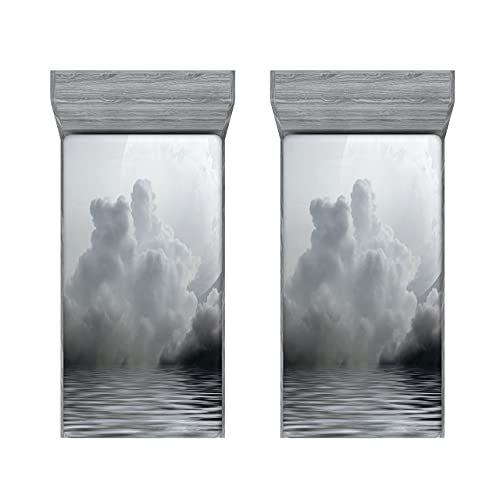 ABAKUHAUS Mond 2er-Satz Spannbetttuch, Ruhiges Wasser und Twilight Himmel, Soft Dekorativer Stoff Bettwäsche Rund-um Elastischer Gummizug, 90 cm x 190 cm, grau Purpleblue