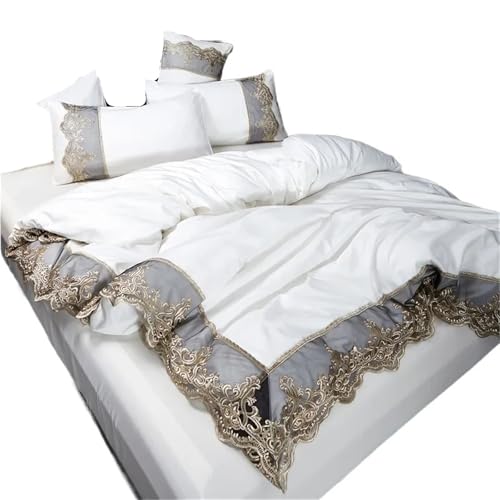 DFGBAPKBL Seidenbettwäsche-Set Prinzessin Stil Große Spitze Seite Bett Auf Vier-stück Gewaschen EIS Seide Rock Weiß Tagesdecke(Color 1,1.5m Four Piece Set)