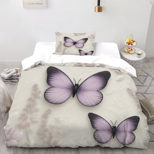 CoVeTviCT Schmetterling Blume_1 Bettwäsche-Sets 2 Teilig Für Jungen Und Mädchen 3D-Digitaldruck Graceful Garden Insects Microfaser Mit Reißverschluss Und Kissenbezug Single?135x200cm?