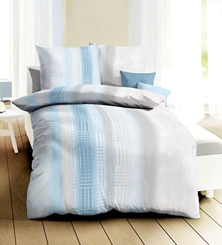 Kaeppel Mako Satin Bettwäsche 2 TLG. 155x220cm Bond Hellblau Blau Silber