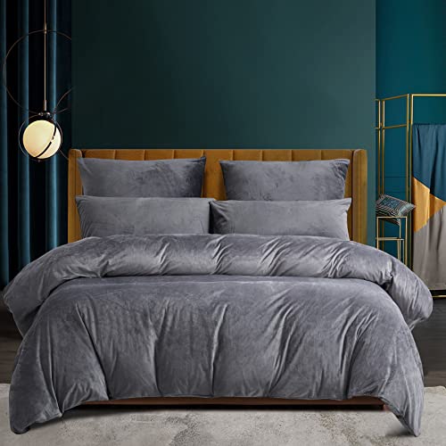 Luofanfei Plüsch Bettwäsche 200x200 Winter Flauschig Fleece Flanell Graue Winterbettwäsche Warme Microfaser Bettwäscheset Kopfkissenbezüge 80x80 cm Reißverschluss