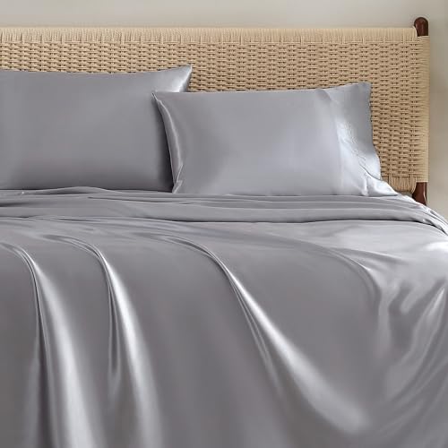 Jessica Simpson Seidiges Satin-Bettwäsche-Set für King-Size-Bett, 4-teilig, Harbor Mist Grey