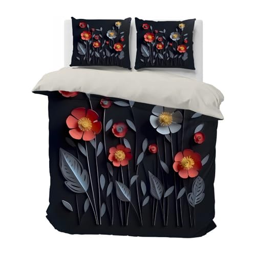 Qiwagu Bettwäsche 155x220 GrüN, Violette Blumen Bettwäsche-Sets aus Weiche Atmungsaktiv Microfaser, Bügelfrei Wendebettwäsche Bettbezug 155x220 und 2 Kissenbezüge 80x80 cm für Einzelbett, C145