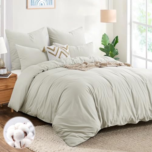 Aisbo Bettwäsche 200x200 Baumwolle Beige - Bettwäsche-Sets Bettbezug 200x200 3teilig mit 2 Kissenbezüge 80x80 cm, Baumwollbettwäsche Set, Oeko-TEX Bettwäsche Beige mit Reißverschluss