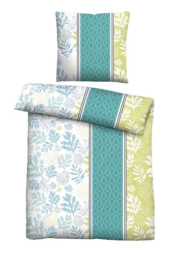Traumhaft schlafen - Castell - Markenbettwäsche Baumwoll Renforce Bettwäsche 0040565 FLORAL LÄNGS 1x 155x220 cm + 1x 80x80 cm, türkis