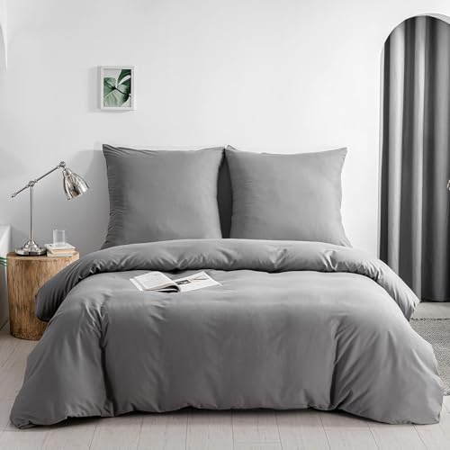 Good Nite Bettwäsche Set 2 Teilig 100% Polyester Mikrofaser Komfortabel mit Reißverschluss Bettbezüge ?1 Einfarbig Bettbezug + 1 Kissenbezug (Anthrazit, 135x200cm+80x80cm*1)