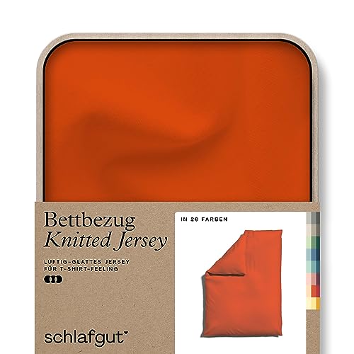 schlafgut Knitted Jersey Bettwäsche 135x200cm Bettdecke Bezug einzeln, Multicolor Uni, weich und faltenfrei mit Elasthan (Red Mid, 135-140x200)