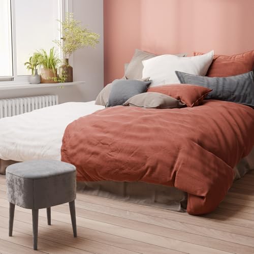 Pure Label Halbleinen Bettwäsche 155x220 cm mit Kissenbezug 40x80 cm in braun - Bügelfreie Bettwäsche Sets 155 x 220 aus belgischem Leinen und feinster Baumwolle