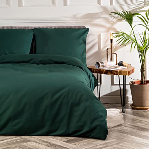 VelvetHome Deluxe Bettwäsche-Set 135x200cm | 100% Baumwolle | Bettwäsche 135x200 mit Kissenbezug 80x80 cm | Hohe Qualität Bettbezug mit Reißverschluss | Made in EU | Dunkelgrün | 135 x 200