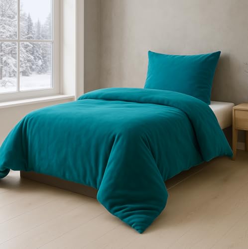 MALIKA Winter Plüsch Bettwäsche Nicky-Teddy Cashmere Coral Fleece 135x200 155x220 200, Größe:135 x 200 cm, Designe:Petrol