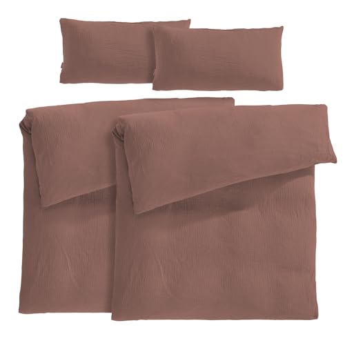 Pure Label Musselin Bettwäsche 4 teilig bestehend Bettbezug 135 x 200 2er Set + Kissenbezug 40x80 2er Set Baumwolle   Traumhaft kuschelige Bettwäsche Sets in