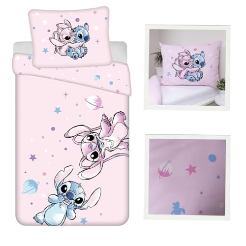 Disney Lilo & Stitch Bettwäsche-Set, 100% Baumwolle, 140x200cm + 70x90cm Kissenbezug