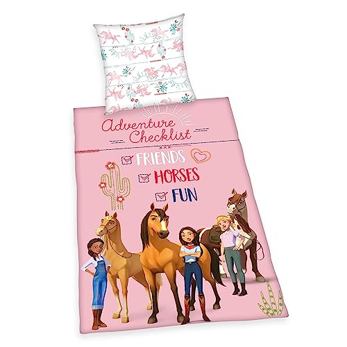 Herding Bettwäsche-Set, Spirit, Kopfkissenbezug 80 x 80 cm mit Knöpfen und Wende-Motiv, Bettbezug 135 x 200 cm, Mit Knopfverschluss, 100% Baumwolle/Linon