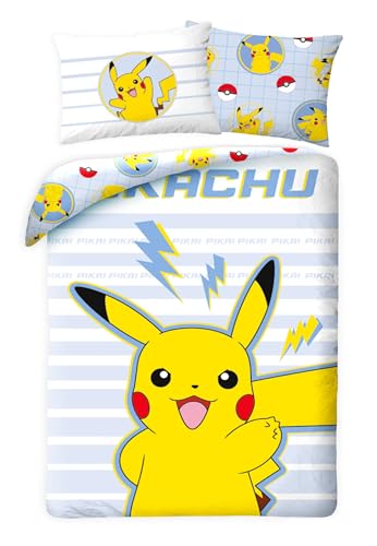 Kinder Wende Bettwäsche Pokémon Go Pikatchu Renforcé – 140 x 200cm + 70 x 90cm 100% Baumwolle Pokemon Kinderbettwäsche Öko Tex