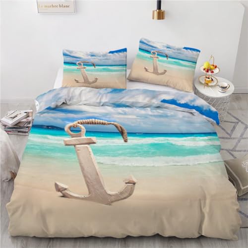 RFFLUX 3D Anker Bettwäsche Set 135x200 cm 2teilig Weiche und Angenehme Microfaser Wendebettwäsche Ozean Maritim Bettbezug Kinderbettwäsche mit Kissenbezug 80x80 cm?Stil 13-9?